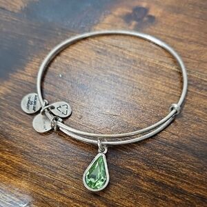 Alex and Ani Silver Bracelet with Green Charm